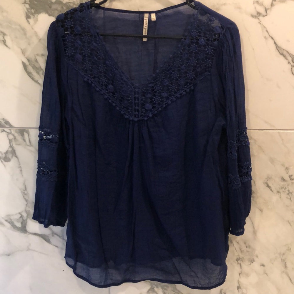 Navy blue crochet blouse, large